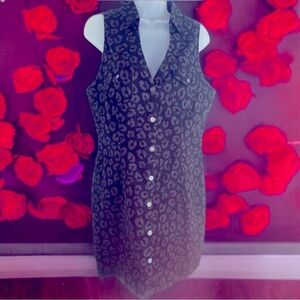 GUESS Fitted Shirt Dress Dark Gray Animal Print, Sz L
